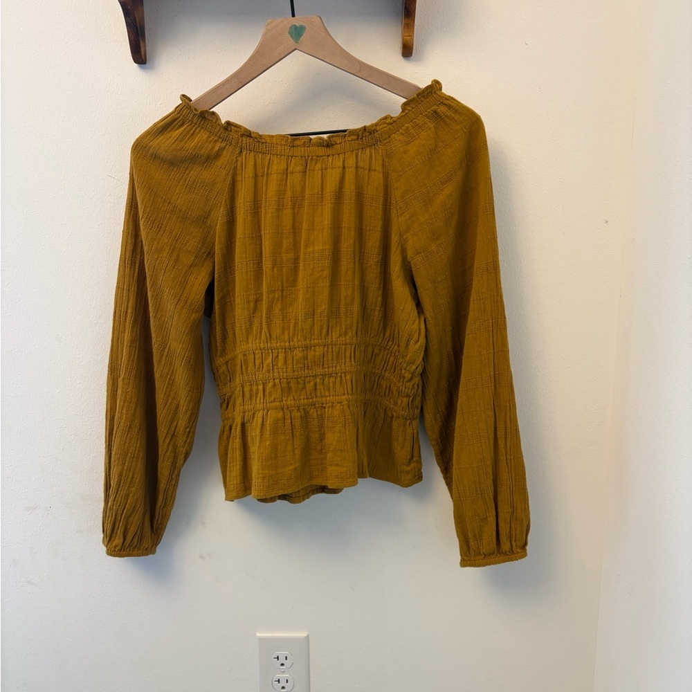 Madewell Sophia Textured Plaid Top Mustard Gold Size Medium - Picture 6 of 7